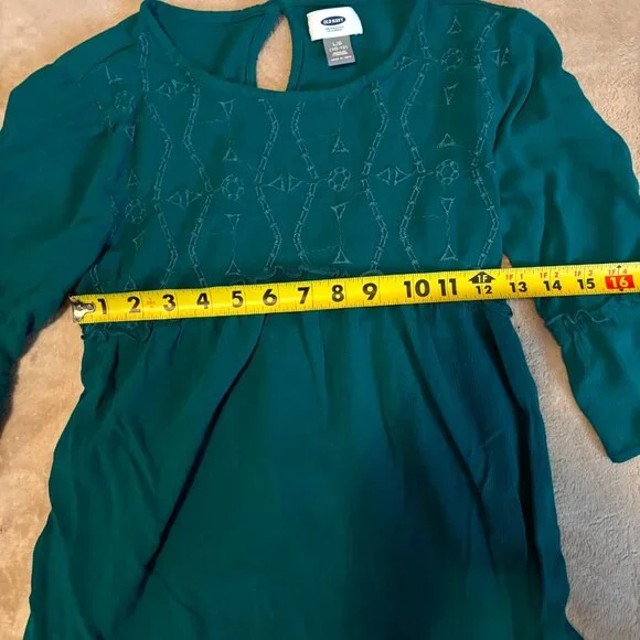 Old Navy Girls Boho Dress Teal Green Embroidered Bell Sleeve Size L 10–12 - Picture 4 of 5